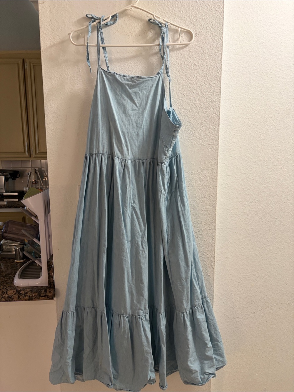 ASOS Light Blue Tie-Shoulder Tiered Maxi Dress